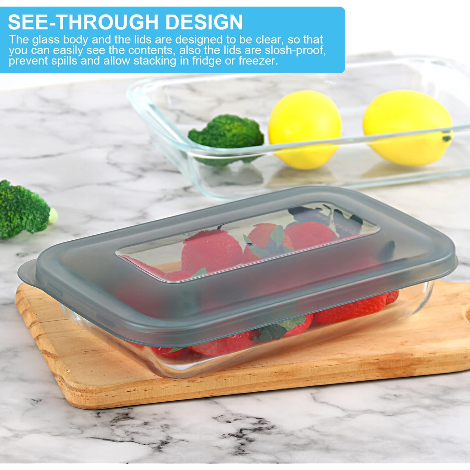 KOMUEE 8 Pieces Glass Baking Dish with Lids Rectangular Glass Baking Pan Bakeware Set with Lids, Baking Pans for Lasagna, Leftovers, Cooking, Kitchen, Fridge-to-Oven, Gray