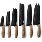 CAROTE 12PCS Knife Set, Stainless Steel Kitchen Knife Set with Nonstick Ceramic Coating, 6 Knives with Blade Guards, Rustproof, Easy-Clean, Black