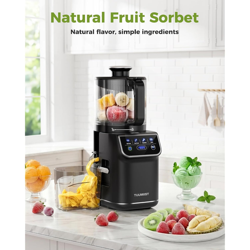 Tuumiist 3-In-1 Cold Press Juicer Machine, Smart Touch Masticating Juicers For Whole Fruit & Vegetable, 6.5" Wide Chute Slow Juicer For Nut Milk & Sorbet, High Yield, 100Oz Large Capacity, Easy Clean