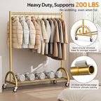 Misslo Heavy Duty Clothing Rack With Wheels Rolling Clothes Racks For Hanging Clothes, Coats, Garment, Dress, Gold