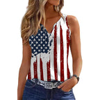 Ovazly Women 4th of July V-Neck Tank Tops American Flag Print Vest USA Flag Sleeveless Tee Patriotic Summer Shirts