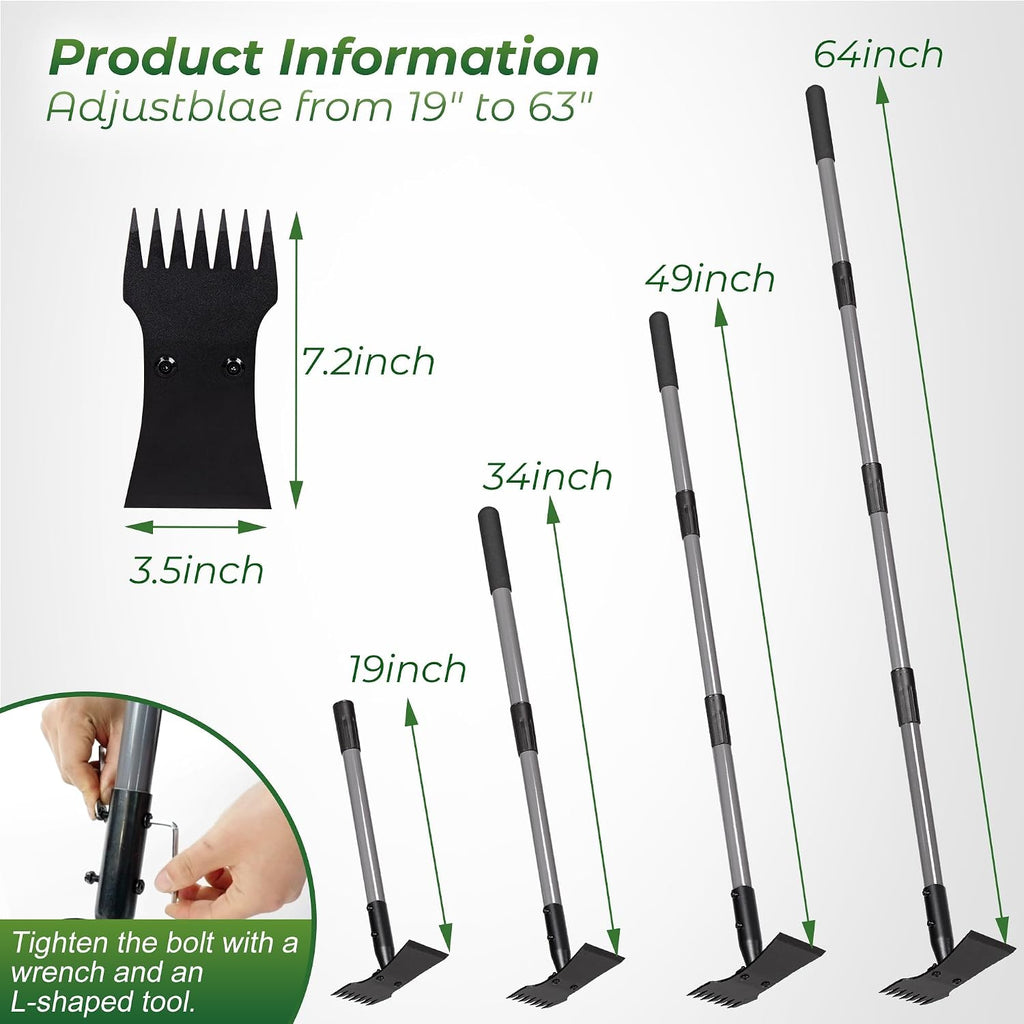 Walensee 2-In-1 Weed Puller Tool And Garden Hoe, Long Handle Weed Rake | Durable 3.5Mm Steel Head, 64-Inch Adjustable Handle. Ergonomic Design Relieves Back Strain While Removing Deep-Rooted Weeds.