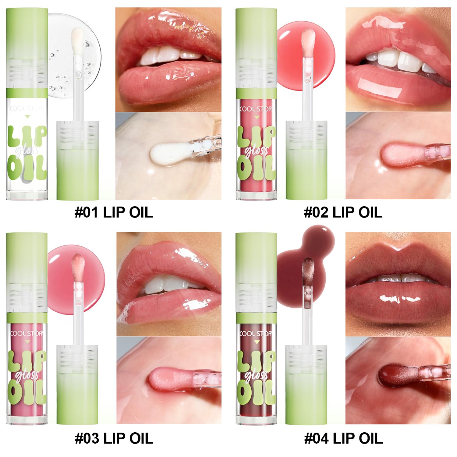 4 Pack Hydrating Glow Lip Oil Makeup Set For Women, Moisturizing Lip Gloss With Glow Finish, Long Lasting Nourishing Lip Care Full Oil Lip Drip, Sweet Candy Scent (Set A, Light)