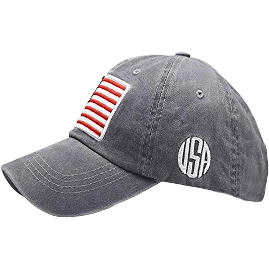 American-Flag-Embroidery-Baseball-Cap for Men Women Low Profile Adjustable Dad Hat Washed Vintage Patriotic Hat Grey
