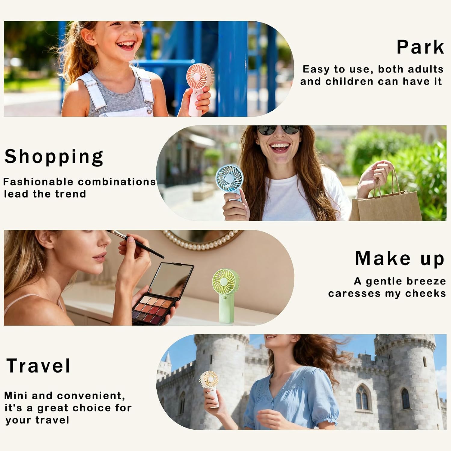 4 Pack Mini Portable Fan - 5'' Aaa Battery Operated, Lightweight Handheld With 1 Speed & Lanyard - Quiet Personal Fan For Kids, Girls, Women & Men - Ideal For Office,Outdoor,Travel,Commute,Makeup