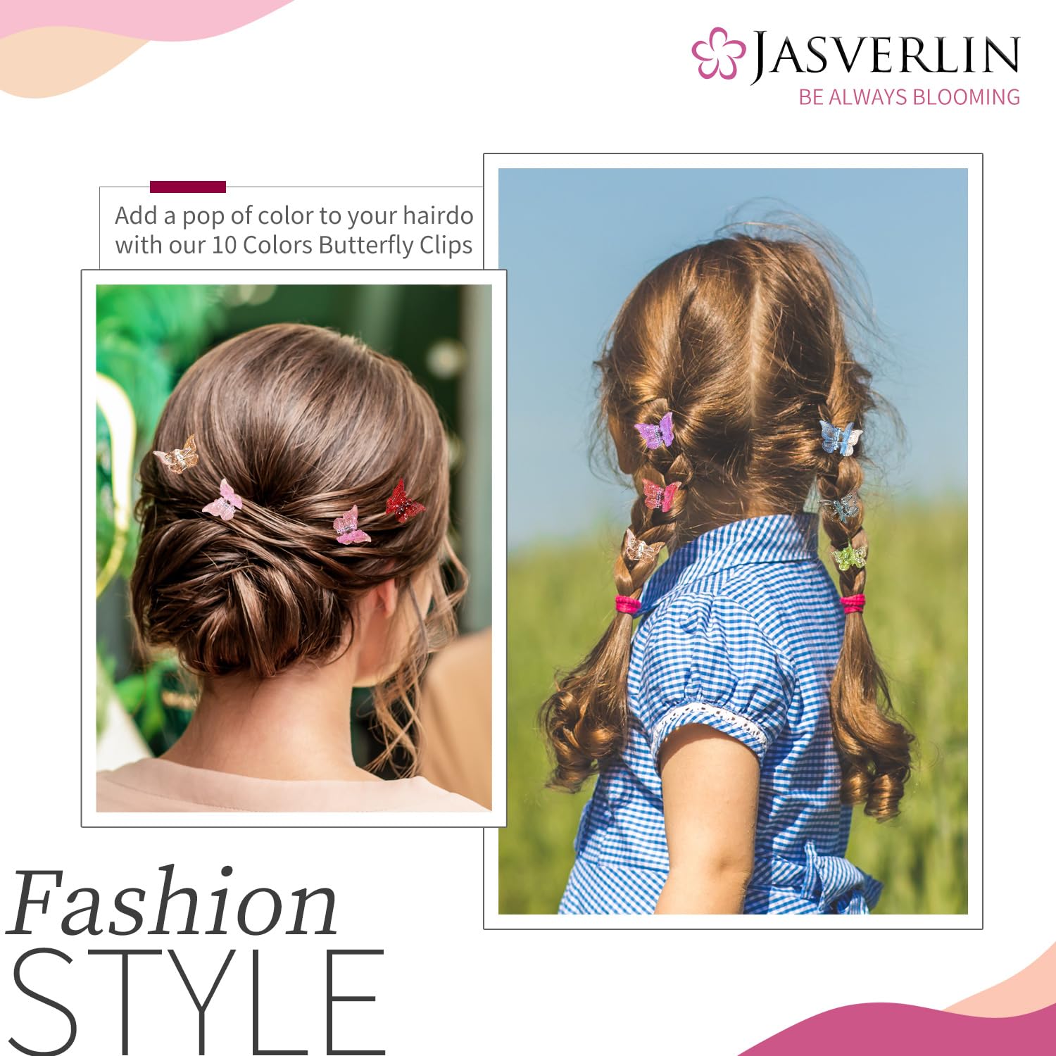 Jasverlin Glitter Mini Butterfly Hair Claw Clips, Sparkly Colorful Hair Accessories For Girls And Women - 90S Y2K Cute, Small, Tiny Clip In 10 Assorted Colors, Set Of 50 (Glitter)