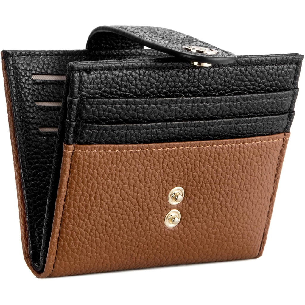 BOSTANTEN Slim Wallet for Women Small RFID Blocking Credit Card Holder Leather Bifold Wallets with Zipper Coin Pocket Black＆Brown