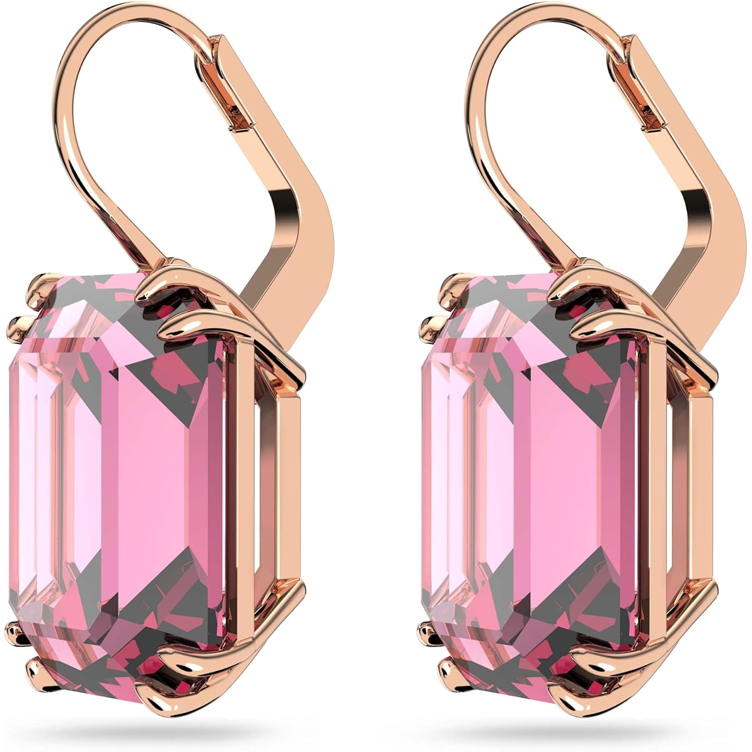Swarovski Millenia Earrings, Octagon cut crystal, Pink, Rose-gold tone plated