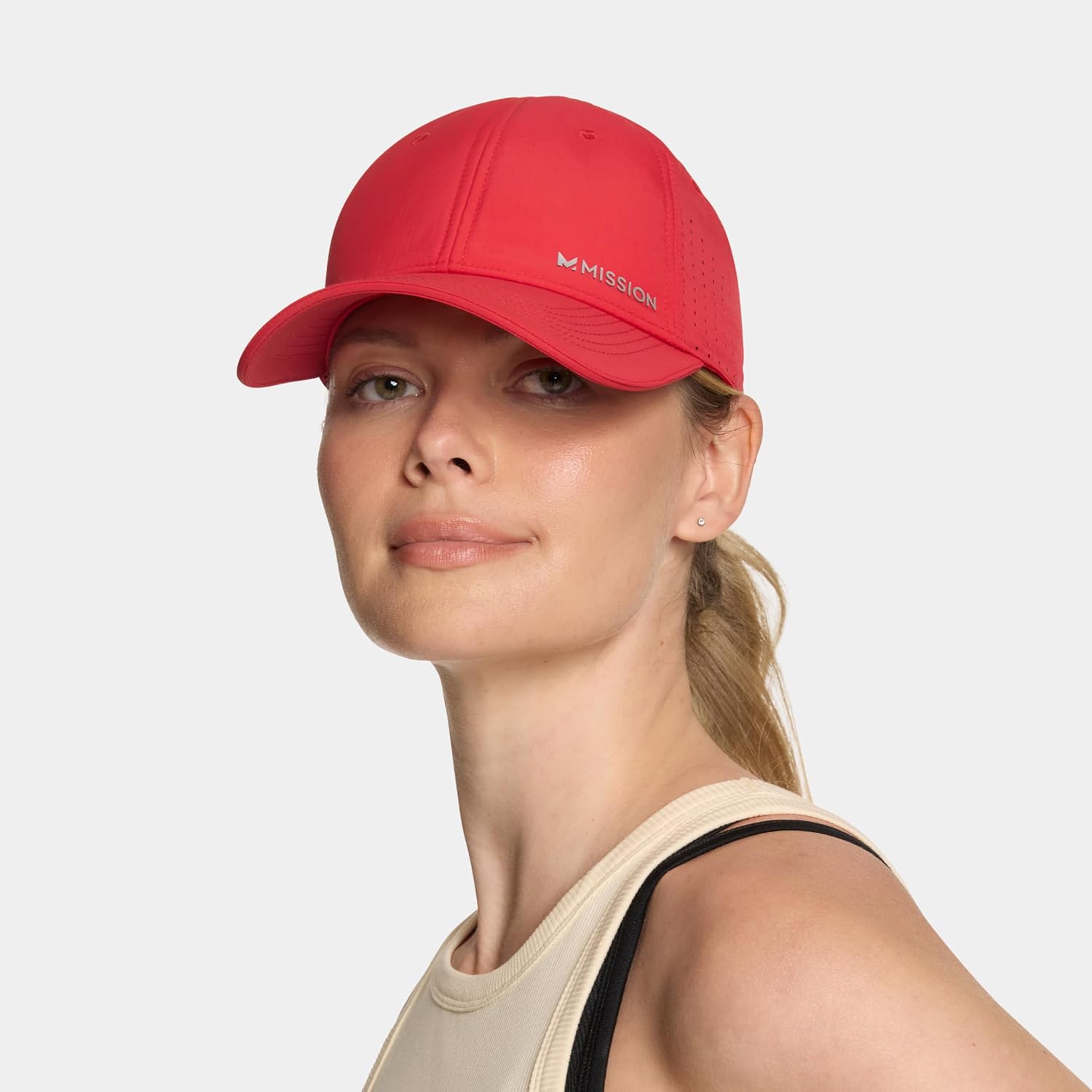 MISSION Cooling Vented Performance Hat Unisex Cap for Workouts, Golf & Running, Sweat & Water Activated Technology Team Red
