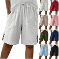 Womens Bermuda Shorts Summer Casual Wide Leg Knee Length High Waisted Cotton Long Shorts with Pockets Beach Outfits