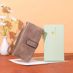 GOIACII Wallet for Women RFID Blocking Ladies Wristlet Soft Leather Credit Card Holder Large Capacity Double Zipper 5 ID Windows Dusty Pink