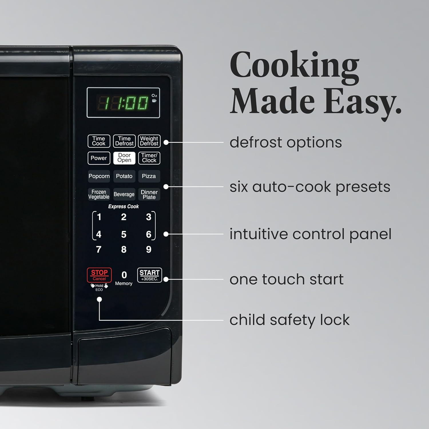 Farberware 0.7 Cu. Ft. Countertop Microwave Oven – 700 Watts Power, Auto Cook Settings, Defrost, Easy Clean and Child Safety Lock - Black
