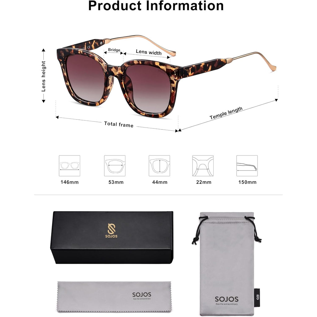 SOJOS Classic Square Polarized Sunglasses Womens Mens Retro Trendy UV400 Sunnies SJ2050 Leopard/Purple