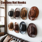 2.8 Inch Hat Hooks For Wall - (8 Pack) Cowboy Hat Rack, Strong Adhesive Cap Holder, Organizer For Baseball Caps, Western Room Decor - Black