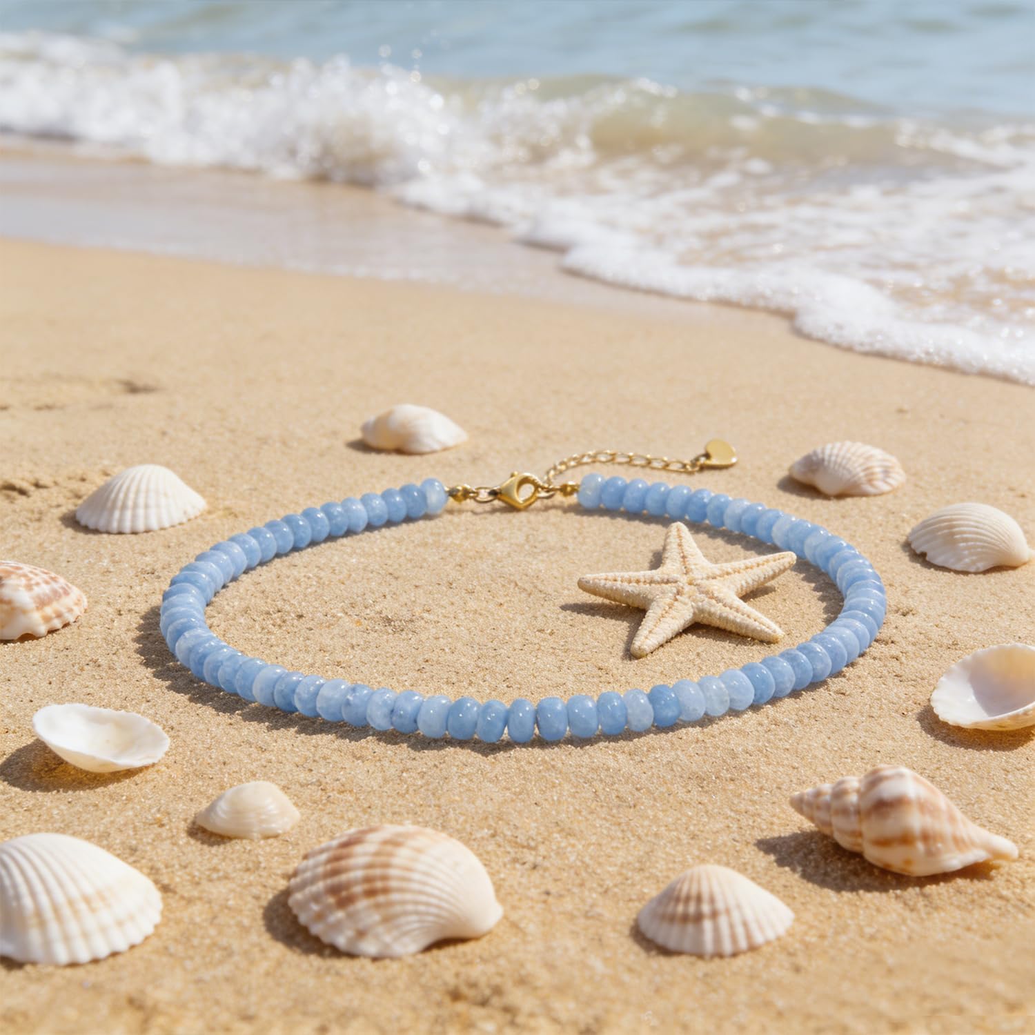 Beaded Necklace for Women,Natural Gemstone Necklace for Women,Colorful Bead Choker Necklace Handmade Surfer Beach Necklace Trendy Jewelry Gift for Women