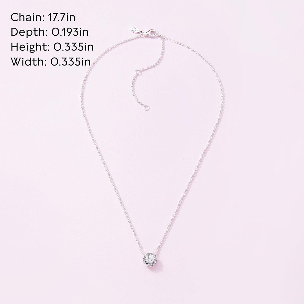 PANDORA Round Sparkle Halo Necklace - Adjustable Necklace with Lobster Clasp - Gift for Her - Sterling Silver & Cubic Zirconia - With Gift Box - 17.7"