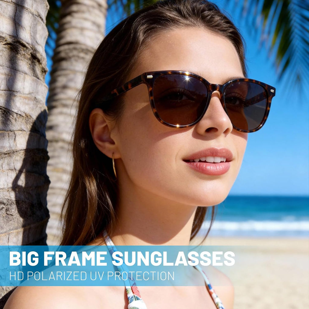 Retro Polarized Sunglasses For Women Men Big Frame Vintage Style Trendy Shade Uv400 Protection Lens Sun Glasses