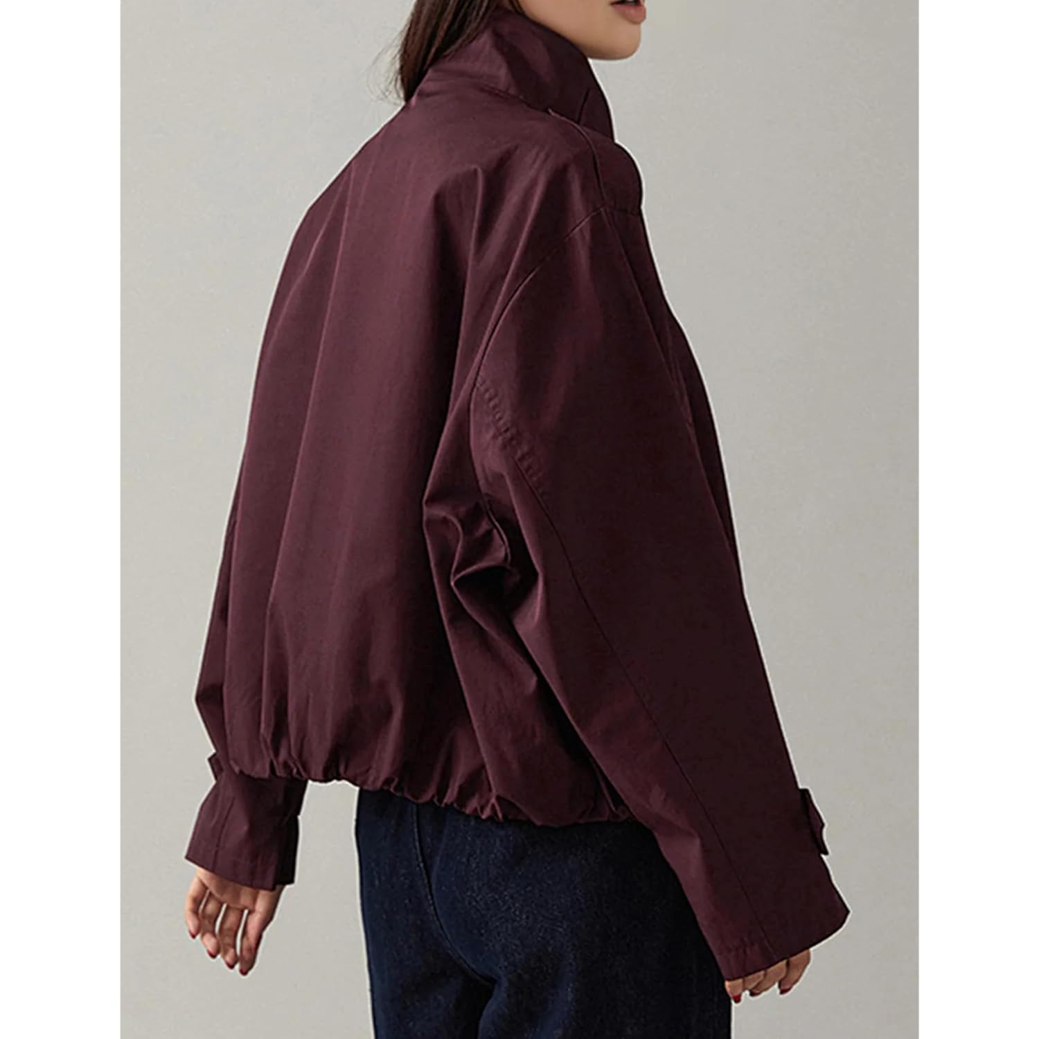 Megfie Jackets For Women Trendy Vintage Trench Coat Turtleneck Crop Jackets With Pockets