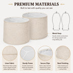 Drum Lamp Shades Set Of 2 For Table Lamps – 11.6" Top X 12.6" Bottom X 9.8" High, Qvtekn Medium Beige Lampshades For Floor Lamps (Spider Fitter), Natural Linen Handcrafted With Easy Assembly