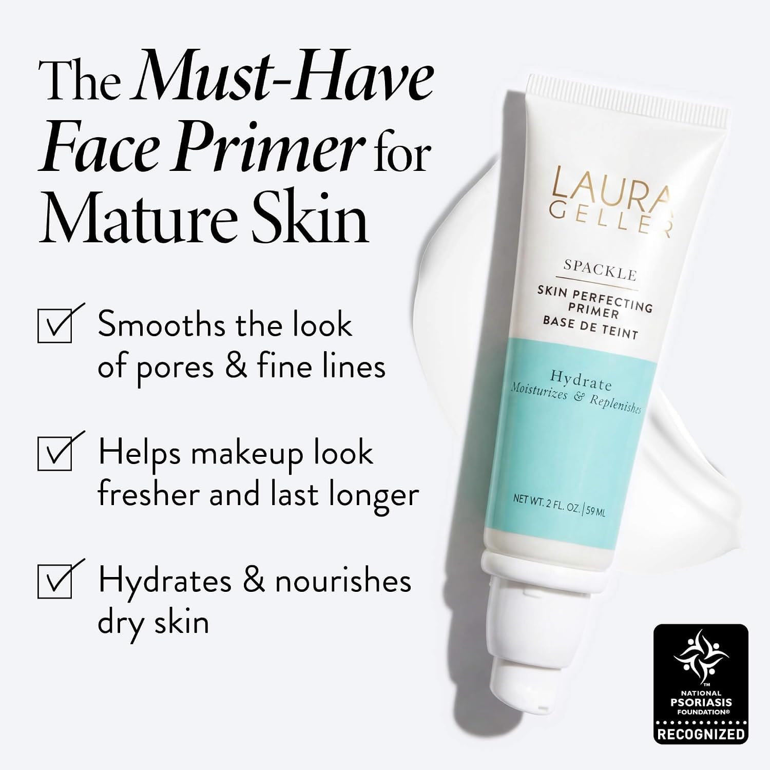 Laura Geller New York Spackle Primer - Hydrate - Super-Size 2 Fl Oz - Hyaluronic Acid Makeup Primer For Mature Skin