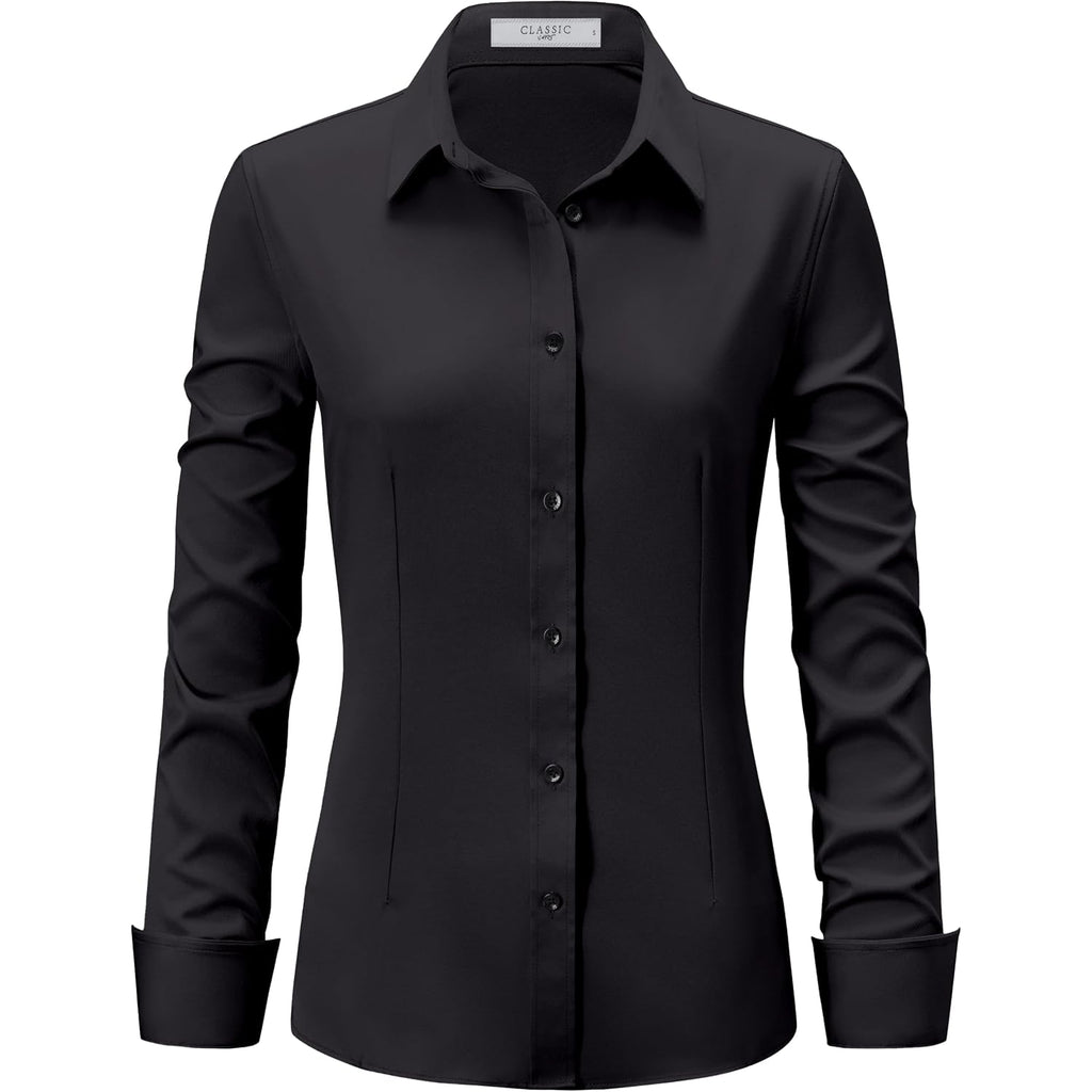 Dress Shirts For Women Long Sleeve Button Down Shirt Stretch Wrinkle Free Solid Casual Work Office Blouse Top