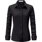 Dress Shirts For Women Long Sleeve Button Down Shirt Stretch Wrinkle Free Solid Casual Work Office Blouse Top