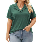 Dolnine Plus Size Polo Shirts For Women V Neck Collared Shirt Casual Short Sleeve Tops Summer Loose Fit Dressy Tunic Blouses