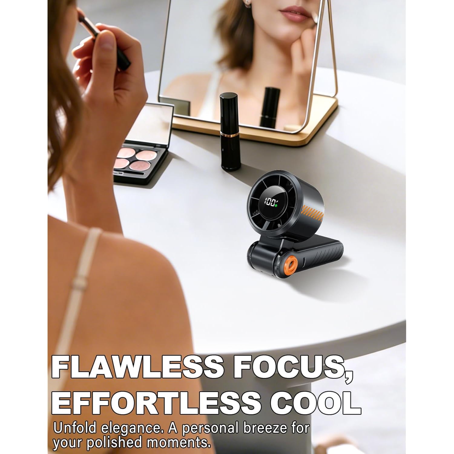 Portable Handheld Turbo Fan - 5 Speed Mini Personal Fan With Strong Airflow, Foldable 3 In 1 Rechargeable Battery Operated Trave Essentials Hand Fans For Indoor/Outdoor Use, Black