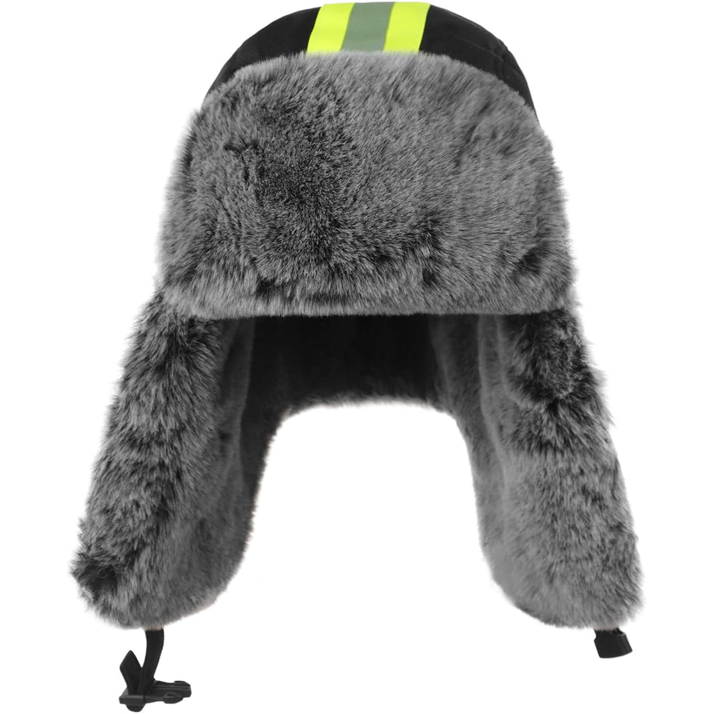 Hi Vis Trapper Hat with Ears Flaps Reflective Strip Trapper Hat Faux Fur Thickened Winter Cold Weather Windproof Skiing Cap
