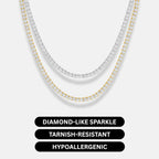 KISPER Tennis Necklace for Women 14K Gold Plated 3mm Cubic Zirconia Diamond Chain Adjustable 15-18" 4-Prong Setting Classic