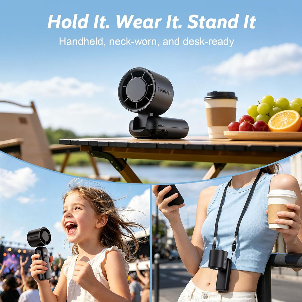 Portable Handheld Turbo Fan, 5000Mah Usb-C Rechargeable Mini Pocket Fan With 1-100 Speeds, Led Display, Strong Airflow,12H Runtime, 3 In 1 Hand Fan For Travel, Outdoor, Beach, Gifts For Women, Men