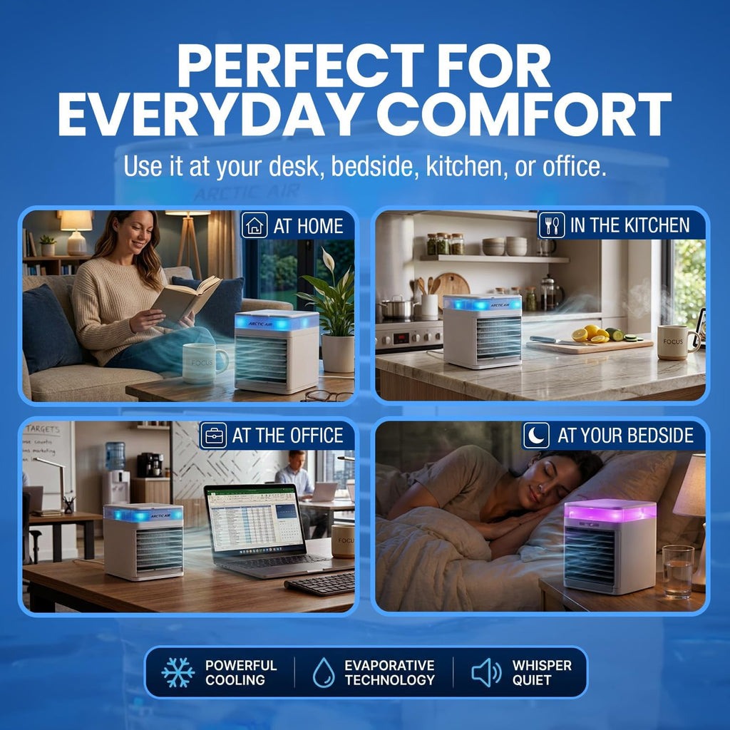 Arctic Air Pure Chill 2.0 Evaporative Air Cooler By Ontel - Powerful, Quiet, Lightweight And Portable Space Cooler With Hydro-Chill Technology For Bedroom, Office, Living Room & More,Blue