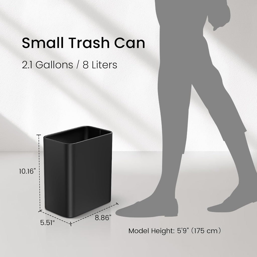 Cesun Small Bathroom Trash Can 2.1 Gallon Wastebasket, Modern Metal Garbage Can Office Waste Basket, Matte Black Stainless Steel Trash Bin For Bedroom, Home Office, Toilet, Rv, Near Desk, Under Sink