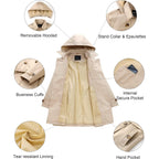 Women'S Trench Coat Double-Breasted Classic Lapel Overcoat Belted Slim Outerwear Coat With Detachable Hood