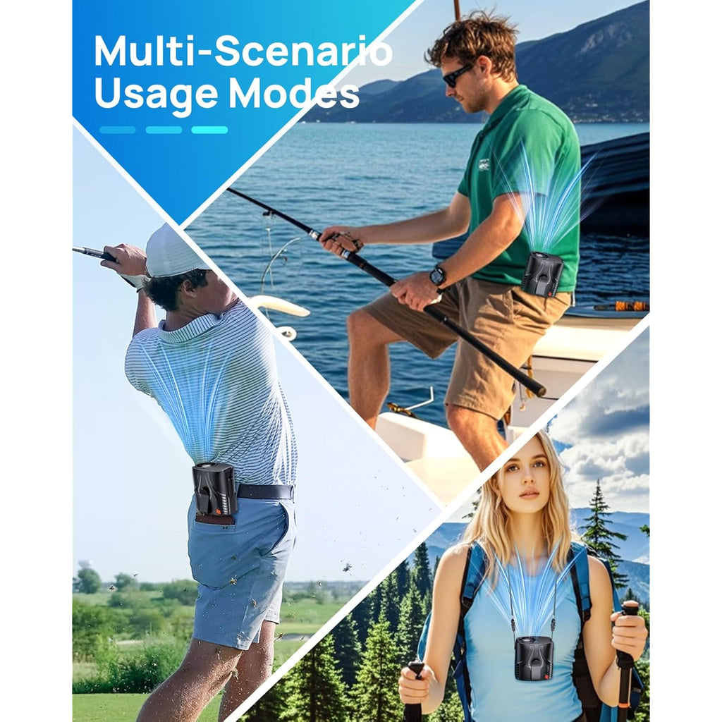 Portable Personal Waist Fan& Neck Fan, 14000Rpm Brushless Motor, 40H Runtime Rechargeable, 6-Speed Quiet Operation, Clip-On Personal Body Cooling For Camping/Worksites/Outdoor