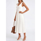 Prettygarden Summer Dresses For Women 2026 Spring Casual Sleeveless V Neck Pleated Midi Work Cocktail Wedding Guest Dress