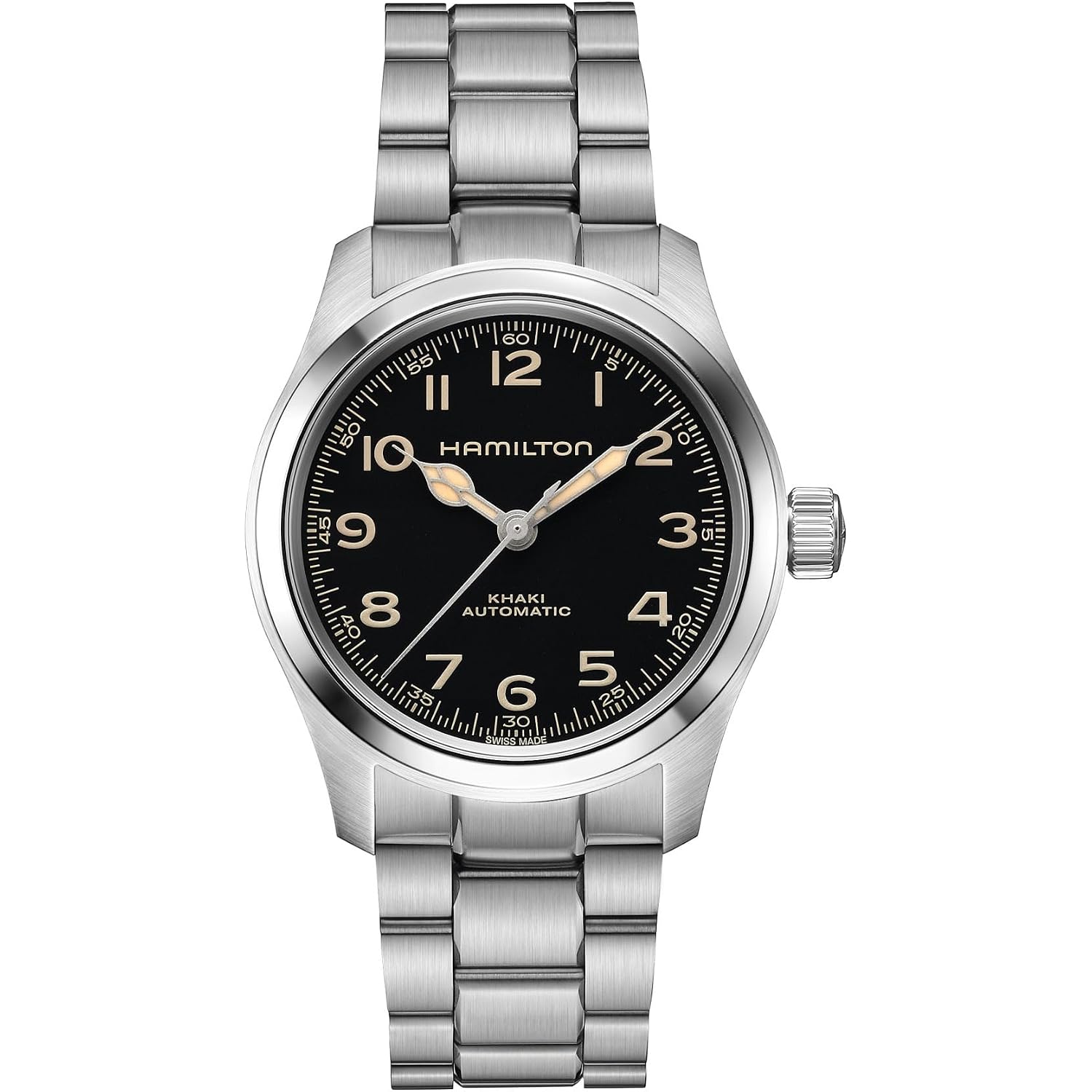 Hamilton Khaki Field Murph Automatic Men'S Watch, 38Mm Stainless Steel Case, Swiss Made, Black Dial Analog Wrist Watch, 100M Waterproof, Sapphire Crystal, 3-Hand Movement, Stainless Steel Strap