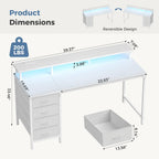 Dumos 40-Inch Gaming Desk With Power Outlets And Led Lights, White | Computer Desk With 4 Storage Drawers, Home Office Desk With Monitor Stand, Small Desk For Bedroom Study