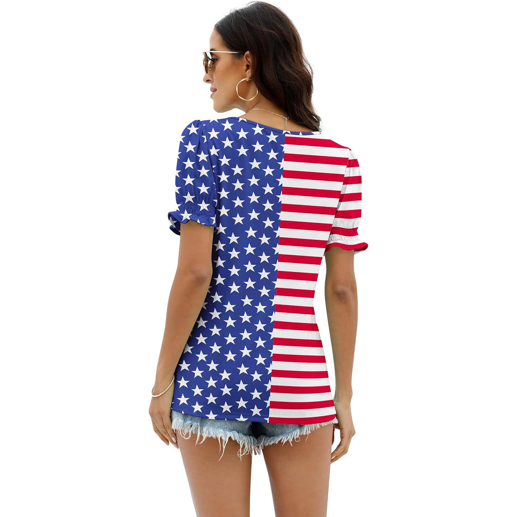 WIHOLL Tops for Women Summer Casual Ruffle Trim Sleeve Square Neck T Shirts