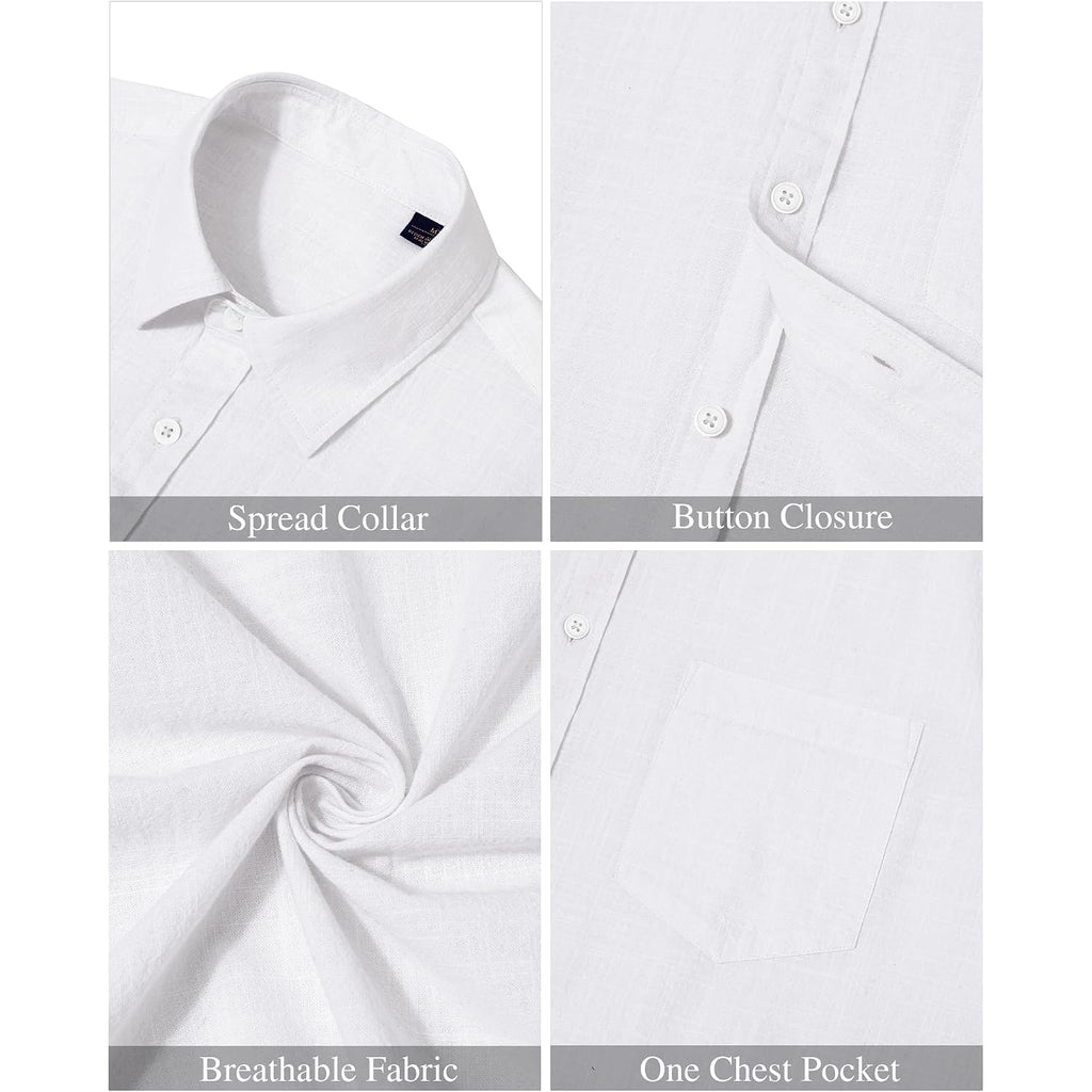 J.Ver Mens Linen Shirt Short Sleeve Button Down Casual Summer Shirts | Cotton Linen, Untucked, Big Tall, From Beach Camp Vacation, Cruise Fishing, Work Office, To Wedding Party Family, With Pocket