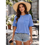 Dokotoo Womens Tops Cute Lace Summer Short Sleeve 2026 Oversized Casual T Shirts Lace Pockets
