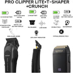 Supreme Trimmer 3-In-1 Barber Bundle | Pro Clipper Lite, T-Shaper Trimmer & Crunch Foil Shaver | Professional Beard Trimmer Men’S Hair Clipper Kit | Black