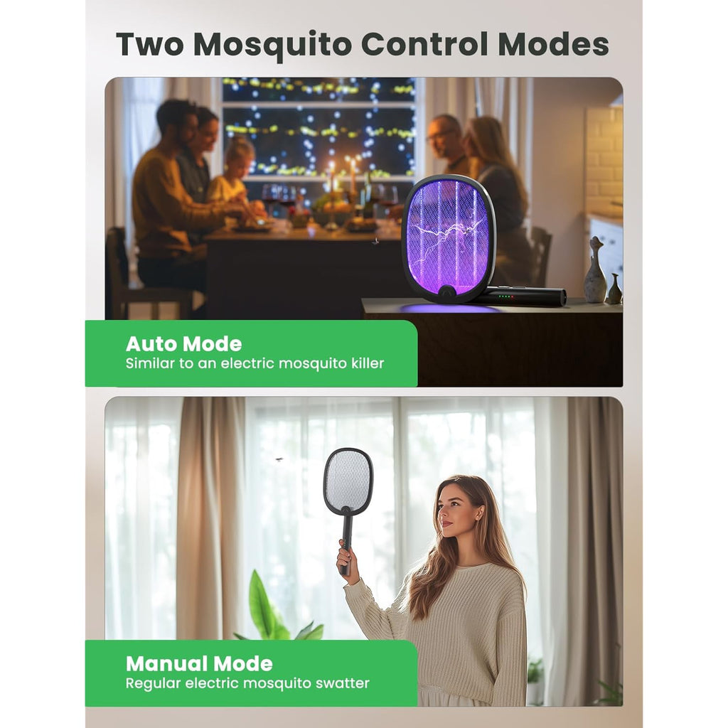 Yissvic Electric Fly Swatter Foldable Bug Zapper Racket 2 In 1 Mosquito Killer With Purple Attractant Light Rechargeable 1800Mah For Indoor Home Backyard Patio Camping
