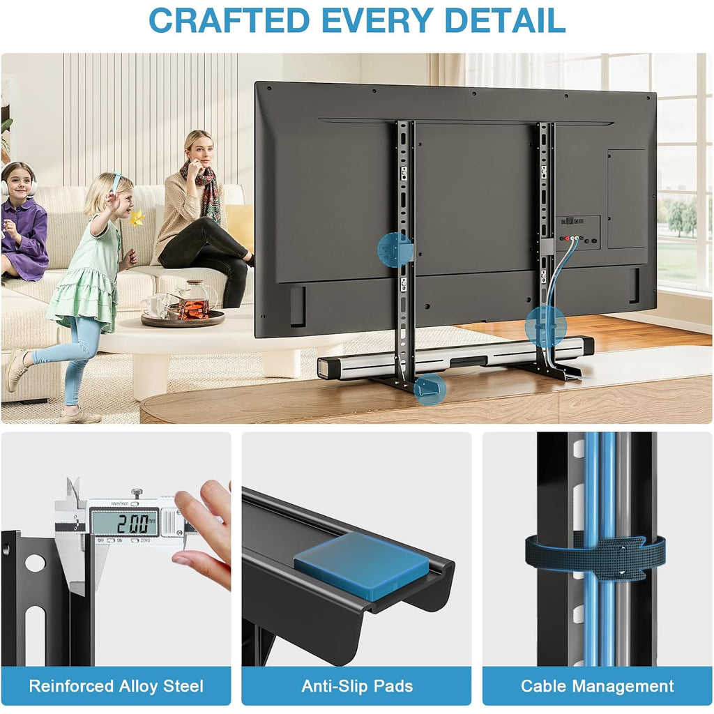 Universal Table Top Tv Stand For 20-75 Inch Flat Curved Tvs, Height Adjustable Tv Legs With Cable Management, Great Load-Bearing Replacement Tv Base Holds Up To 110Lbs, Max Vesa 800X600Mm, Black