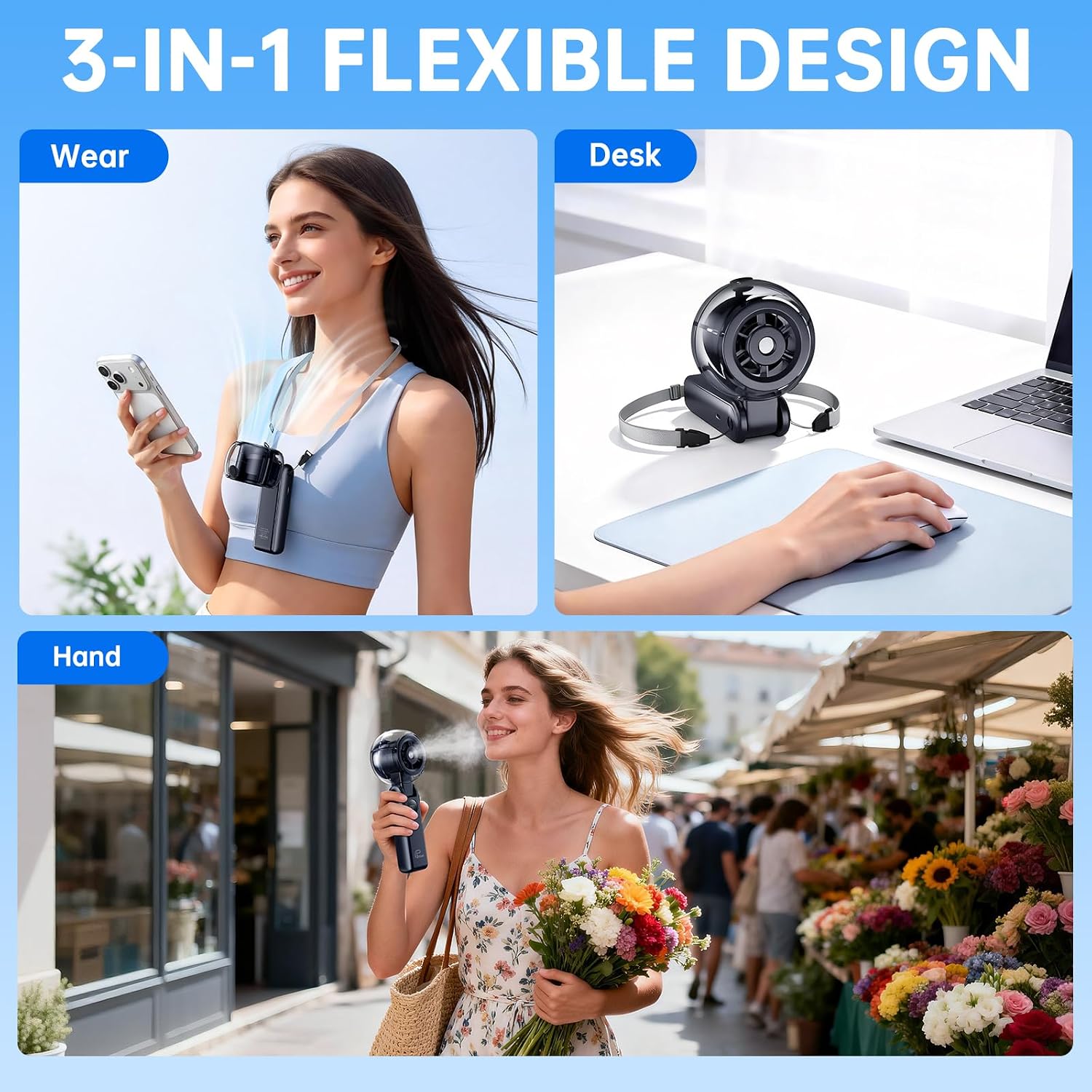 Handheld Misting Fan Portable - Small Personal Mister Fan Blow Cold Air,5000Mah Rechargeable Battery,Water Spray Cooling For Summer Outdoor Travel Beach Lash Makeup,Gifts For Women (Dark Blue)