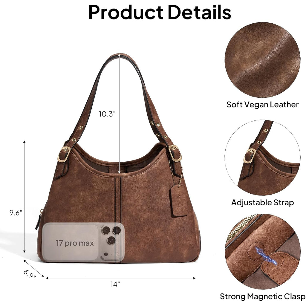 Vintage Hobo Handbag For Women, Soft Leather Shoulder Bag, Slouchy Crescent Purse With Large Capacity Everyday Tote