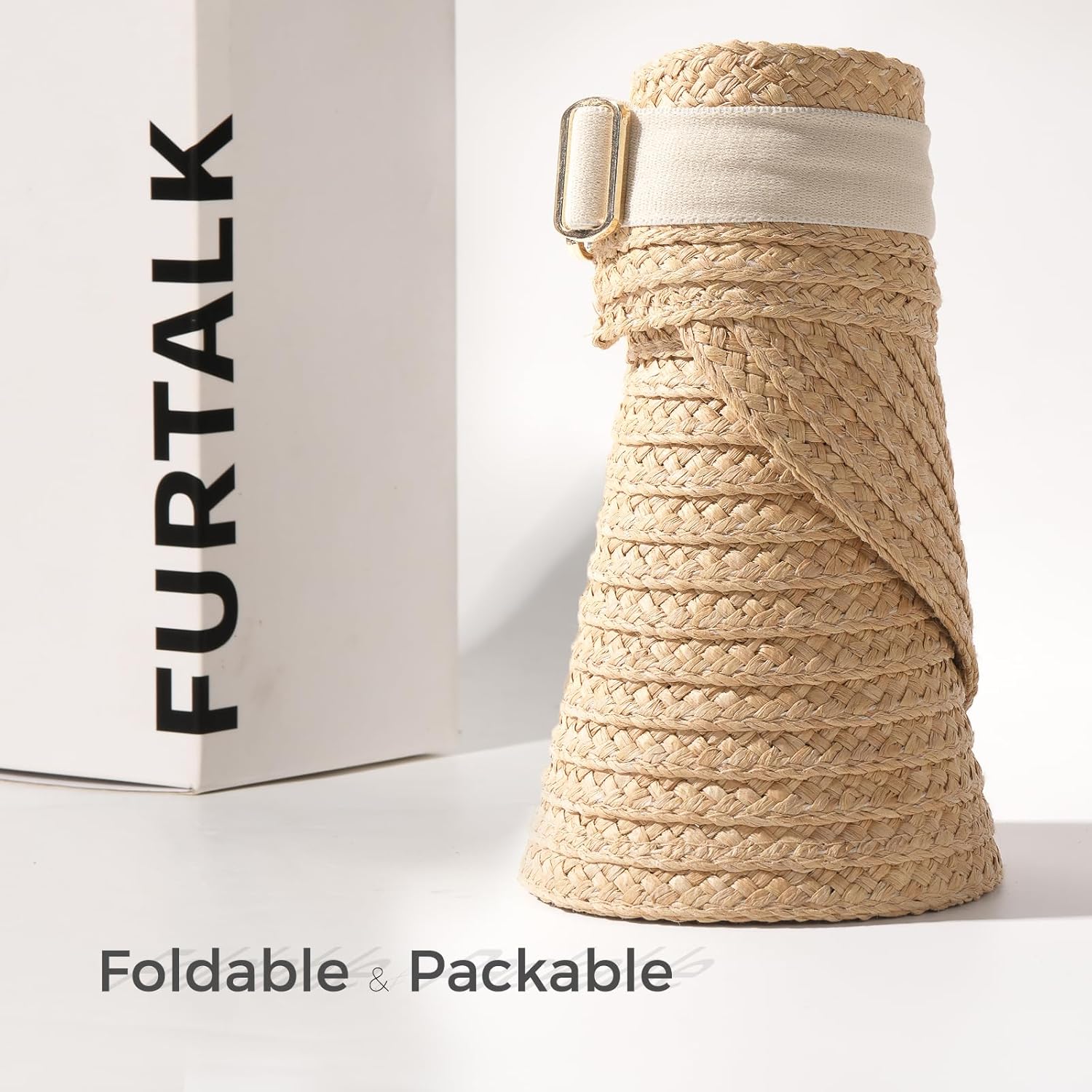 FURTALK Sun Visor Hats for Women Wide Brim Straw Visors Womens Foldable Beach Visors Summer Packable Ponytail Beach Hat
