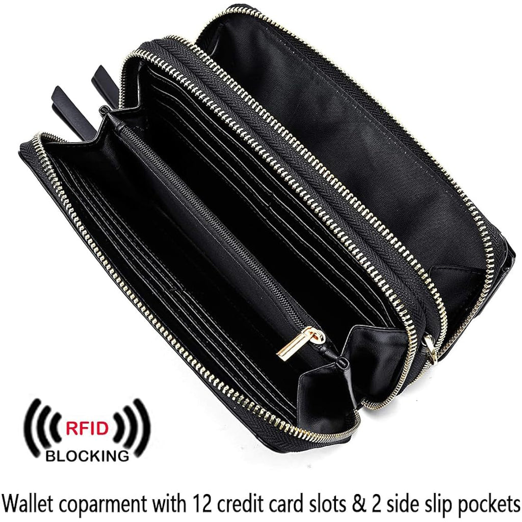 Lanyani RFID Crossbody Wallet Wristlet Purse with Phone Pocket For Women Vegan Leather