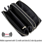 Lanyani RFID Crossbody Wallet Wristlet Purse with Phone Pocket For Women Vegan Leather