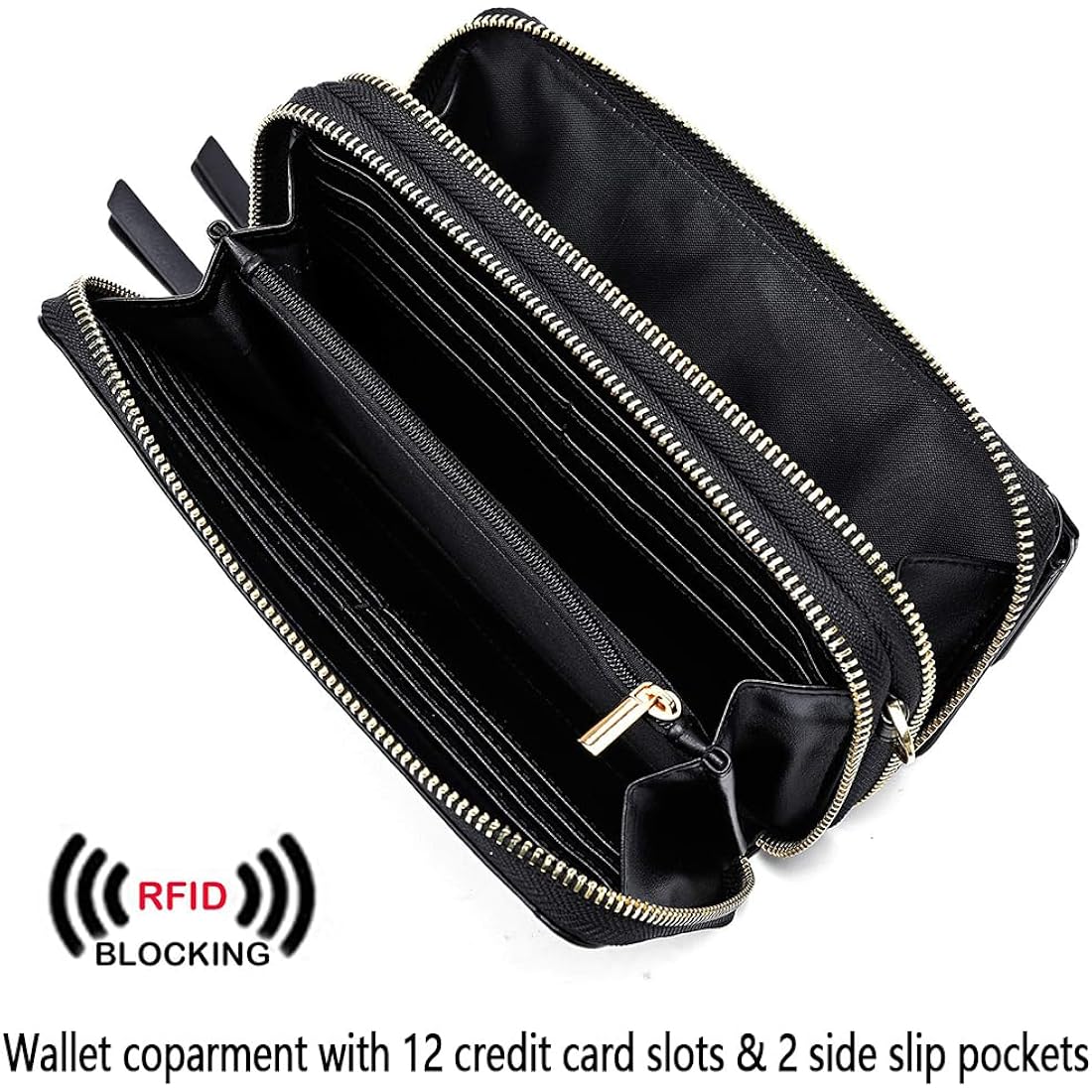 Lanyani RFID Crossbody Wallet Wristlet Purse with Phone Pocket For Women Vegan Leather